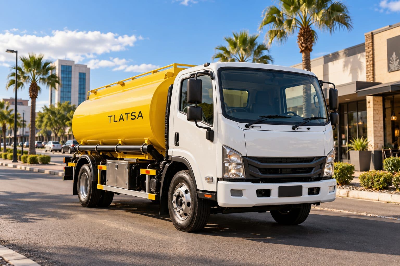 A yellow Tlatsa fuel delivery vehicle